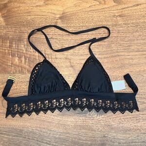 Xhilaration Womens XS Black Crochet Lace Trim Triangle Bikini Top Swimwear